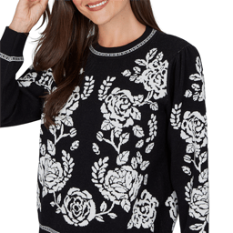 Womens Ruby Rd. Mysterious Romance Floral Jacquard Sweater