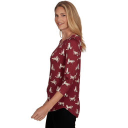 Womens Emaline Key Items 3/4 Sleeve All Over Fox Tee