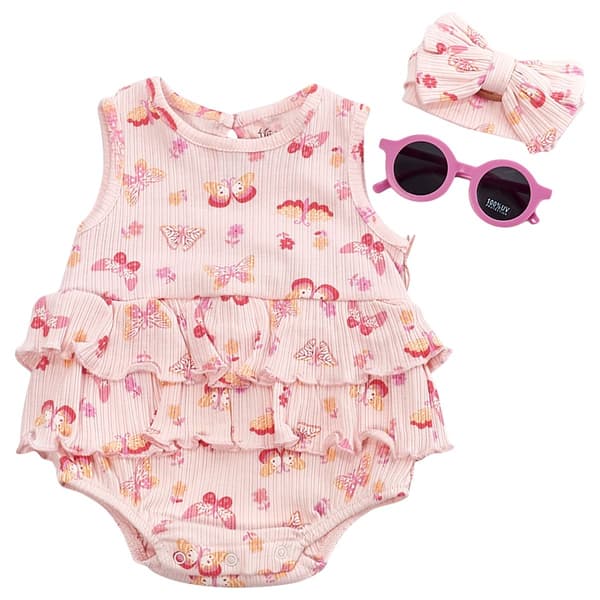 Baby Girl (NB-9M) Floral Threads(R) Butterfly Sunsuit w/ Sunglass - image 