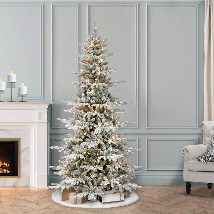 Puleo International 6.5ft. Pre-Lit Flocked Fir Christmas Tree