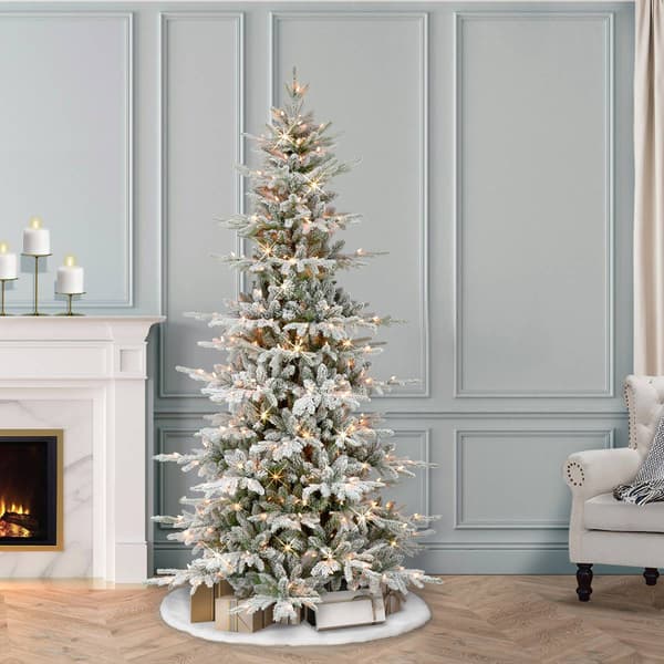 Puleo International 6.5ft. Pre-Lit Flocked Fir Christmas Tree