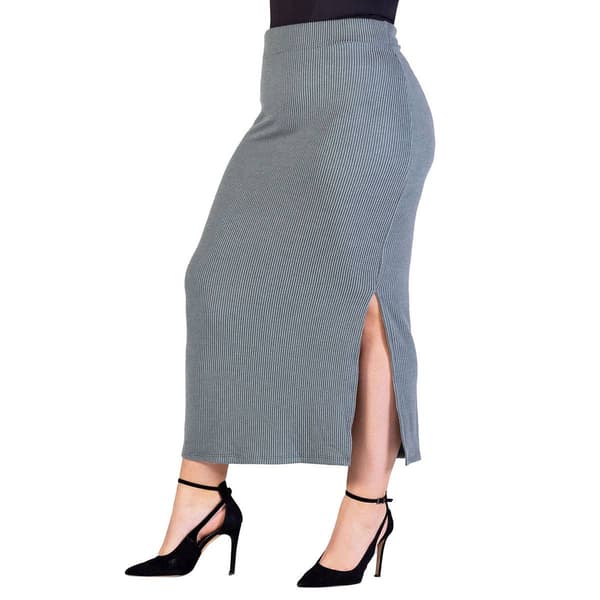 Plus Size 24/7 Comfort Apparel Ribbed Knit Side Slit Maxi Skirt