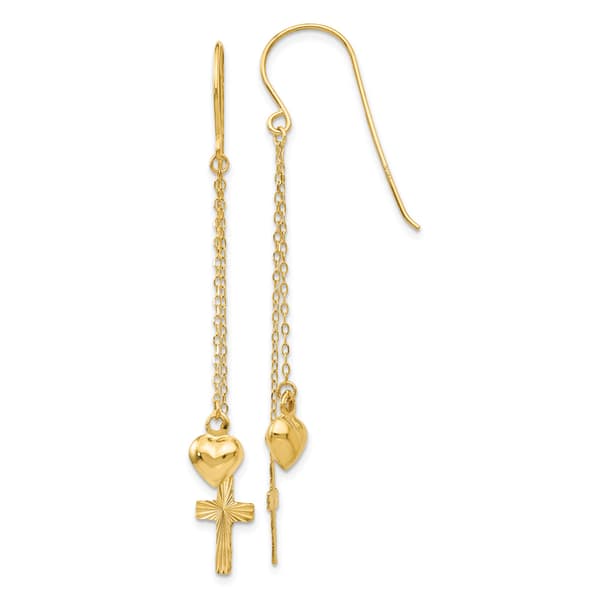 Gold Classics&#40;tm&#41; 14kt. Gold Heart & Cross Dangle Earrings - image 