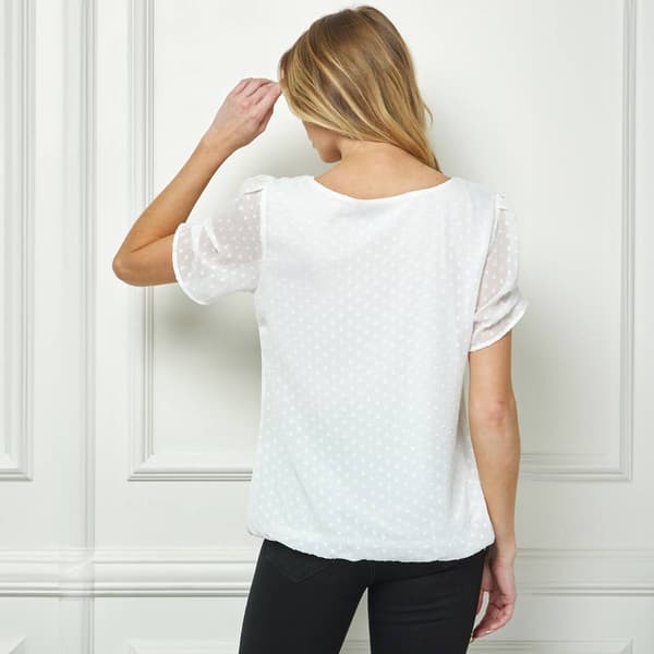 Womens Sara Michelle Short Ruffle Sleeve Dot Keyhole Blouse