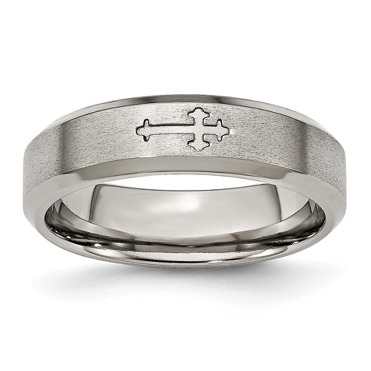 Mens Endless Affection™ Titanium Cross 6mm Beveled Edge...