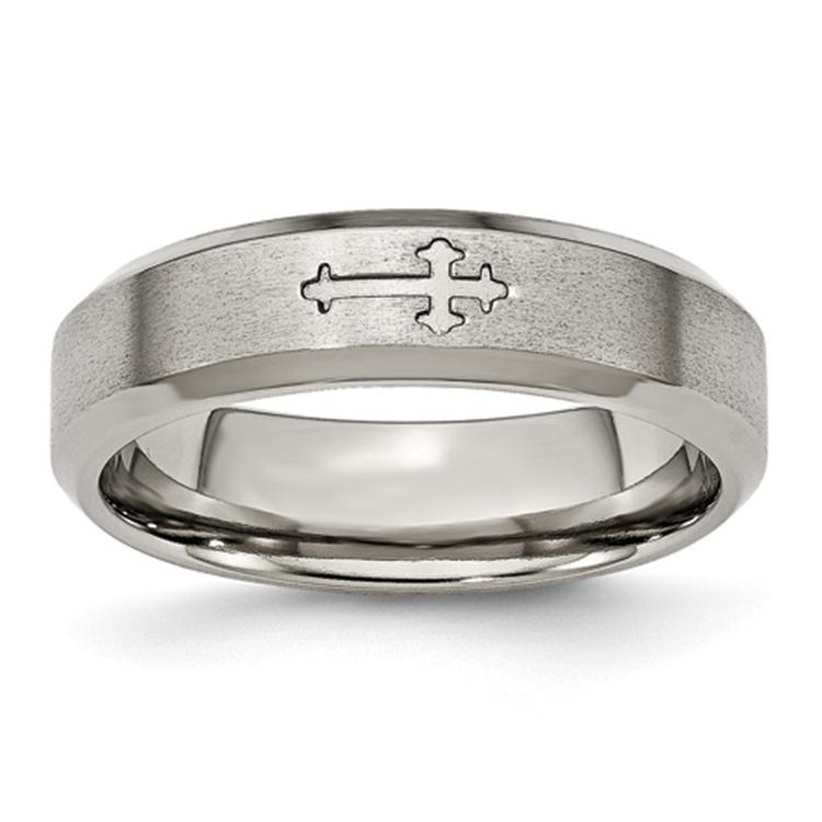 Mens Endless Affection(tm) Titanium Cross 6mm Beveled Edge Band