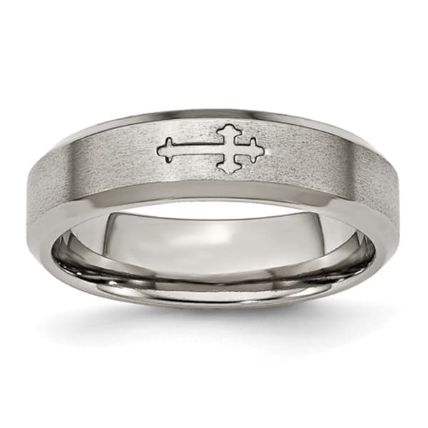 Mens Endless Affection&#40;tm&#41; Titanium Cross 6mm Beveled Edge Band - image 
