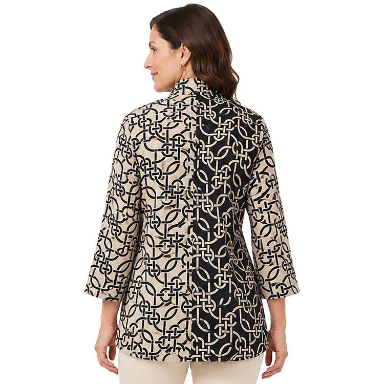 Womens Ali Miles 3/4 Sleeve Split Geometric Blouse
