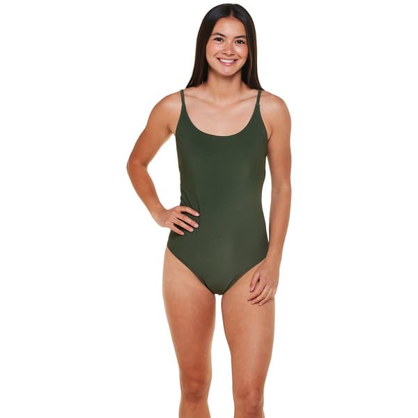 Juniors Cyn & Luca Lace-Up Back Ribbed One Piece Swimsuit - image 