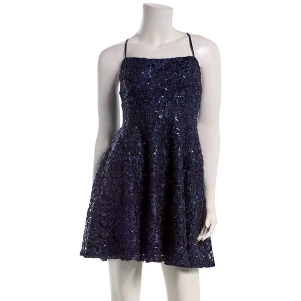 Juniors Emerald Sundae Eyelash Cross Back Skater Dress