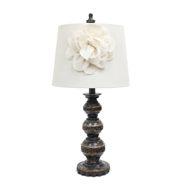 Elegant Designs Age Bronze Ball Lamp w/Couture Linen Flower Shade