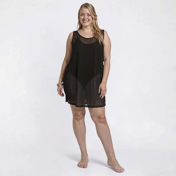 Plus Size J Valdi Escala Lattice Back Swim Cover Up Dress