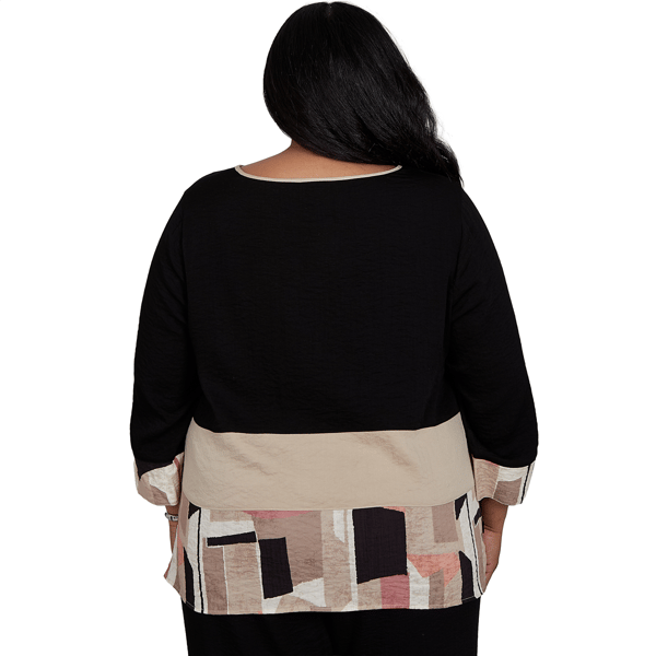 Plus Size Alfred Dunner Travel Advisory Spliced Patchwork Blouse