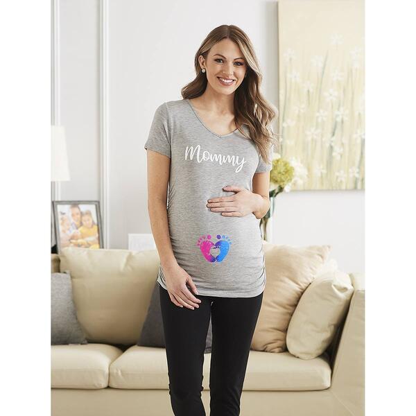 Womens Due Time V-Neck Ruched Mommy Slogan Maternity Tee - image 