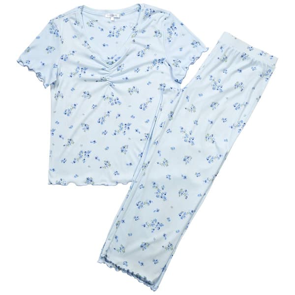 Womens Emily & Jane Lettuce Edge Floral  V-Neck Capri Pajama Set - image 