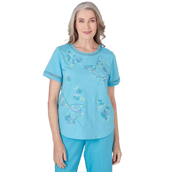 Womens Alfred Dunner Summer Breeze Dragonfly Embroidery Tee - image 