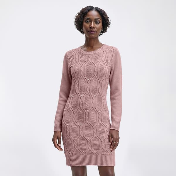 Womens Kathy Ireland Long Sleeve Pearl Trim Sweater Dress