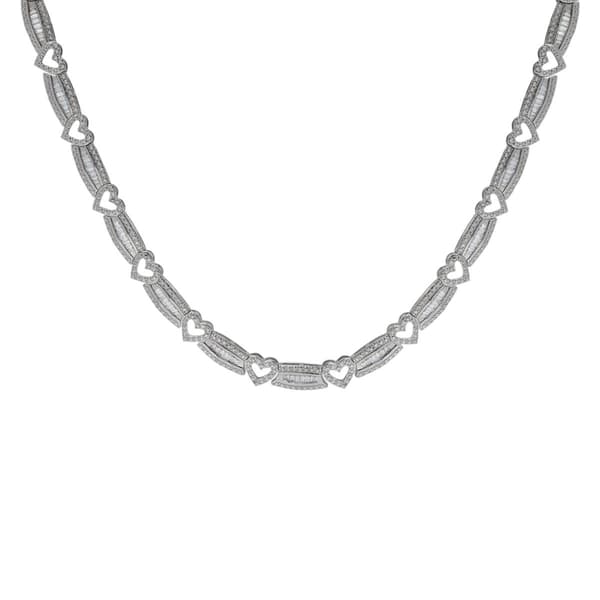 Gianni Argento Silver Plated Diamond Baguette Heart Link Necklace - image 