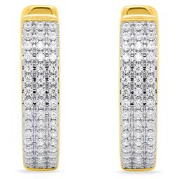 Diamond Classics™ Yellow Gold 1/4ctw. Diamond 3-Row Hoop Earrings