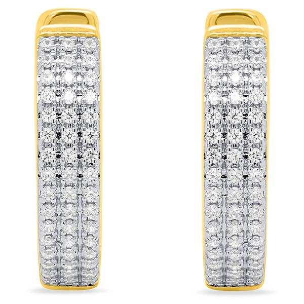 Diamond Classics™ Yellow Gold 1/4ctw. Diamond 3-Row Hoop Earrings