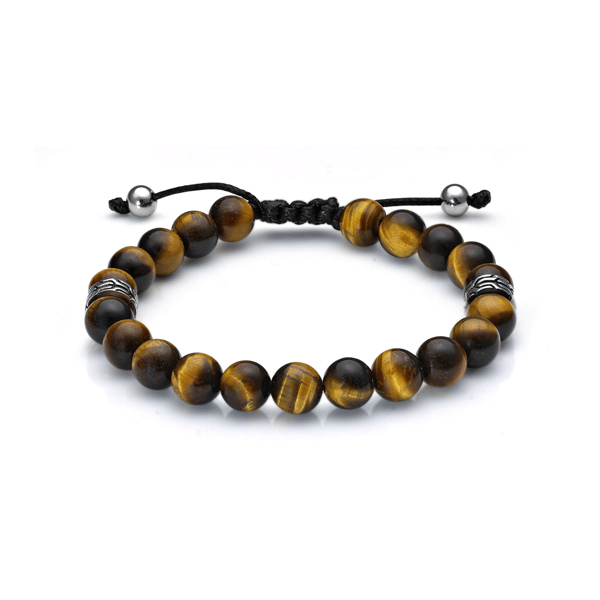 Mens Lynx Stainless Steel Bracelet with Tiger Eye Beads - image 