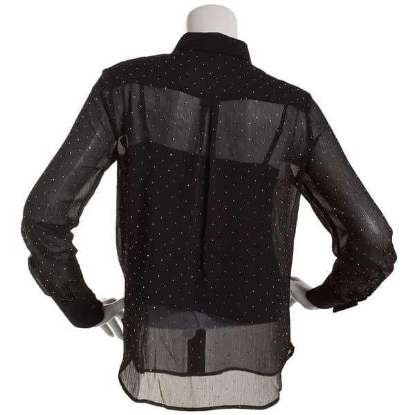Womens Nicole Miller Long Sleeve Button Front Studded Blouse