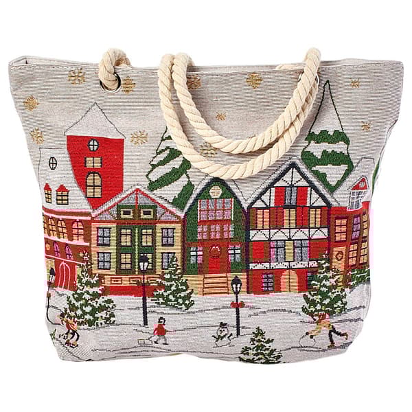 Renshun Holiday Rope Handle Tapestry Tote - Holiday Scene - image 