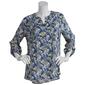 Womens Notations 3/4 Sleeve Print Pleat Tuwa Henley-Navy/Yellow - image 1