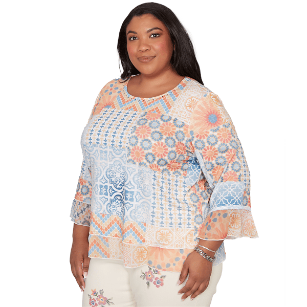 Plus Size Alfred Dunner Beachcomber Flounce Sleeve Blouse