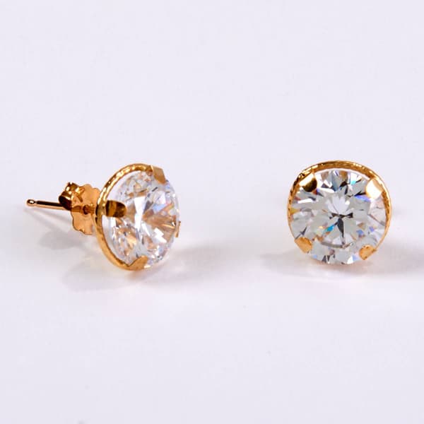 10kt Yellow Gold Round Cubic Zirconia Halo Stud Earrings - image 