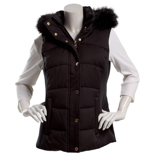 Womens Michael Kors Puffer Vest with Faux Fur Hood - image 
