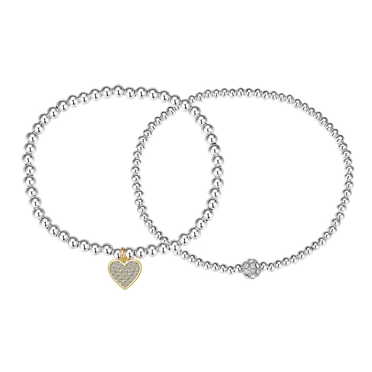 Shine Crystal Fireball & CZ Heart Beaded Stretch Bracelet