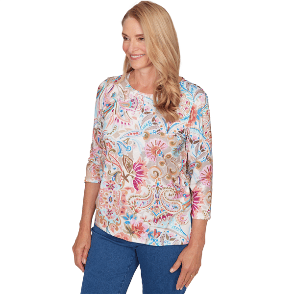 Petite Alfred Dunner Classics 3/4 Sleeve Paisley Floral Blouse
