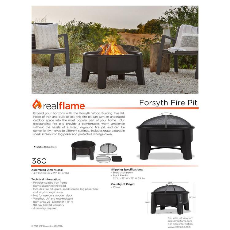 Real Flame Forsyth 35in. Round Steel Wood Burning Fire Pit