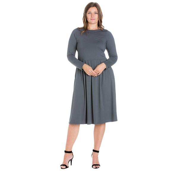 Plus Size 24/7 Comfort Apparel Long Sleeve Midi Fit & Flare Dress - image 