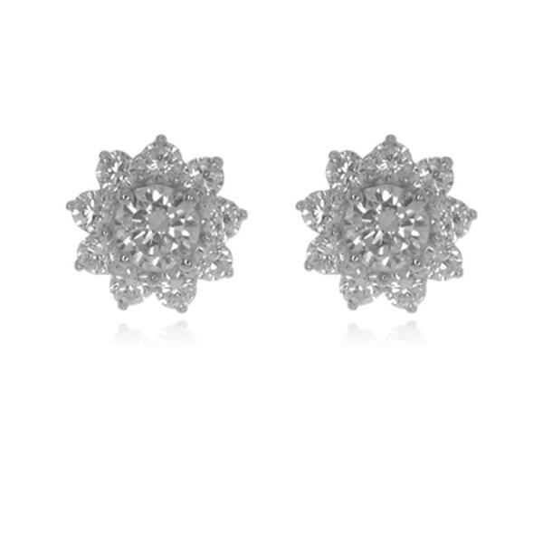 Sterling Silver Diamond Simulant Flower Earrings - image 