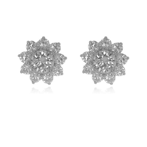 Sterling Silver Diamond Simulant Flower Earrings - image 