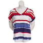 Plus Size Tru Self Short Sleeve Button Shoulder Stripe V-Neck Tee - image 1