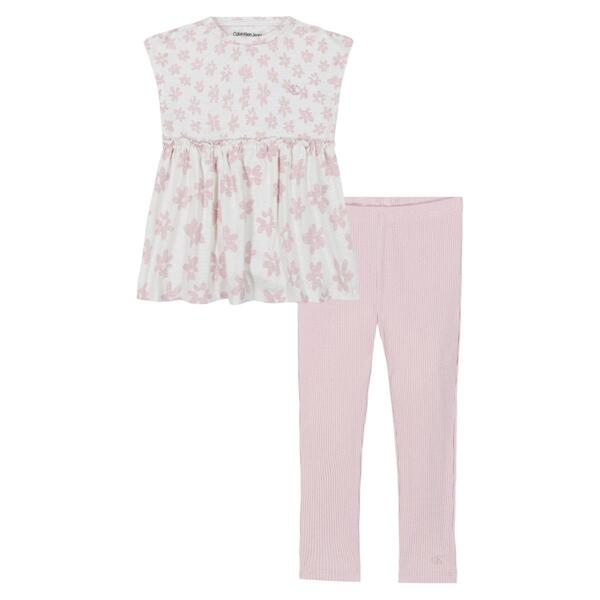 Girls &#40;4-6x&#41; Calvin Klein 2pc. Floral Peplum Top & Leggings Set - image 