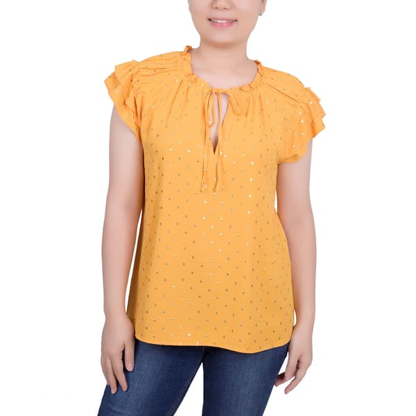Womens NY Collection Ruffle Sleeve Tie Diamond Neck Airfow Blouse - image 