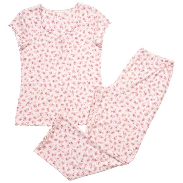 Womens Laura Ashley® Short Sleeve Ribbed Roses Pajama Set - image 