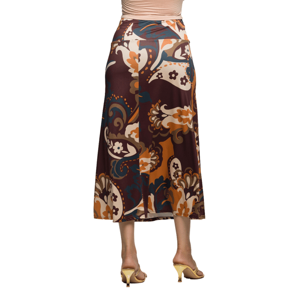 Womens 24/7 Comfort Apparel Brown Print Elastic Waist Maxi Skirt