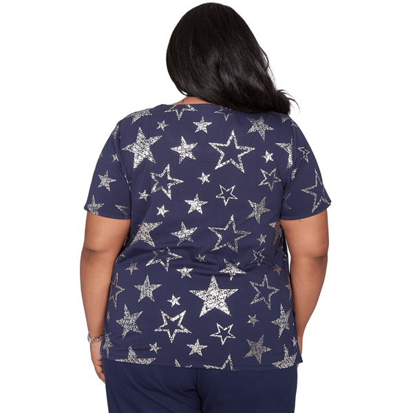 Plus Size Alfred Dunner Lady Liberty Short Sleeve Stars Blouse