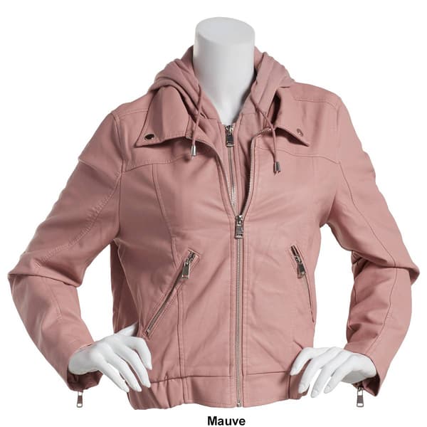 Juniors Snobbish 2Fer Faux Leather Jacket w/Fur Trimmed Hood