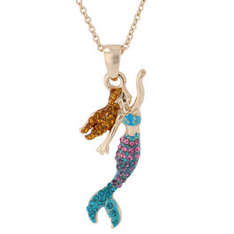 Crystal Kingdom Gold-Tone Multicolor Crystal Mermaid Necklace