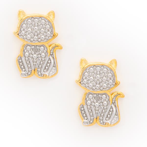 Gianni Argento Gold-Plated Diamond Accent Cat Stud Earrings - image 