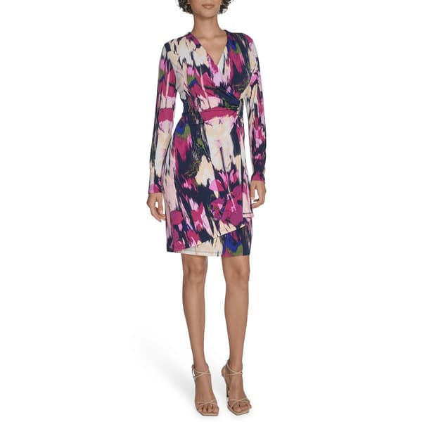 Womens Calvin Klein Long Sleeve Print Side Buckle ITY Dress - image 