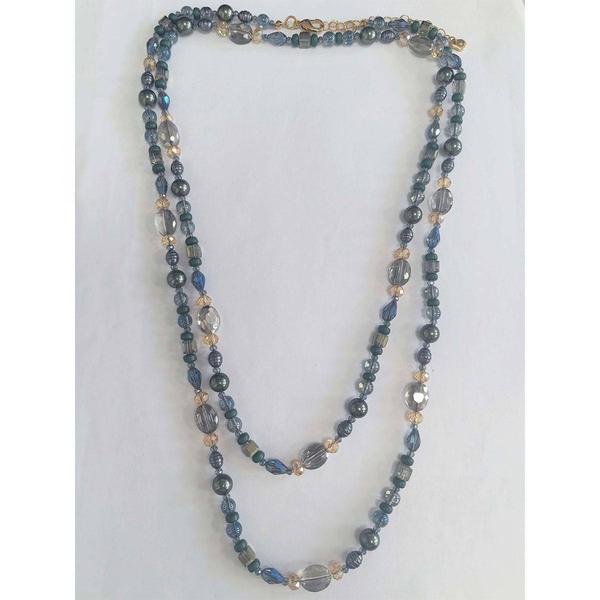 Ashley Cooper(tm) Shiny Gold-Tone Blue & Green Bead 2-Row Necklace - image 