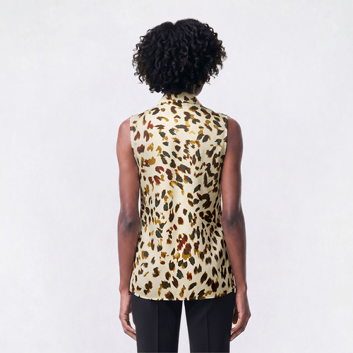 Womens Kasper Sleeveless Tie Front Leopard Blouse - image 