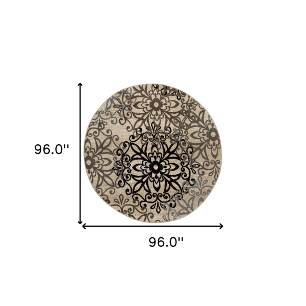 HomeRoots Brown Black & Grey Medallion Round Rug